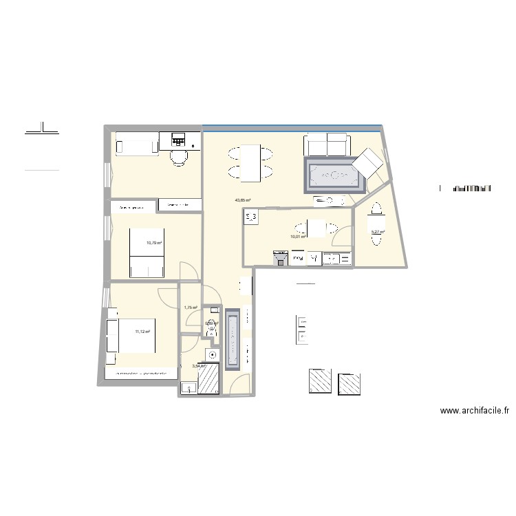 hermite 2. Plan de 8 pièces et 87 m2