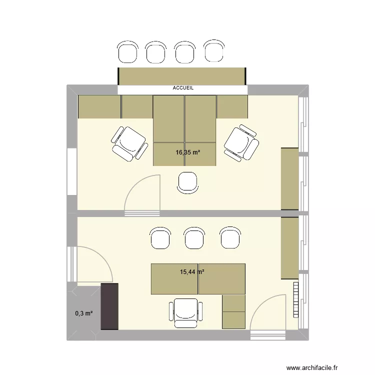 BUREAU ACCUEIL. Plan de 3  et 32 m²