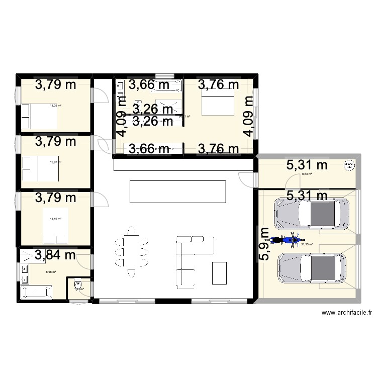 plan numero 2. Plan de 8 pièces et 114 m2