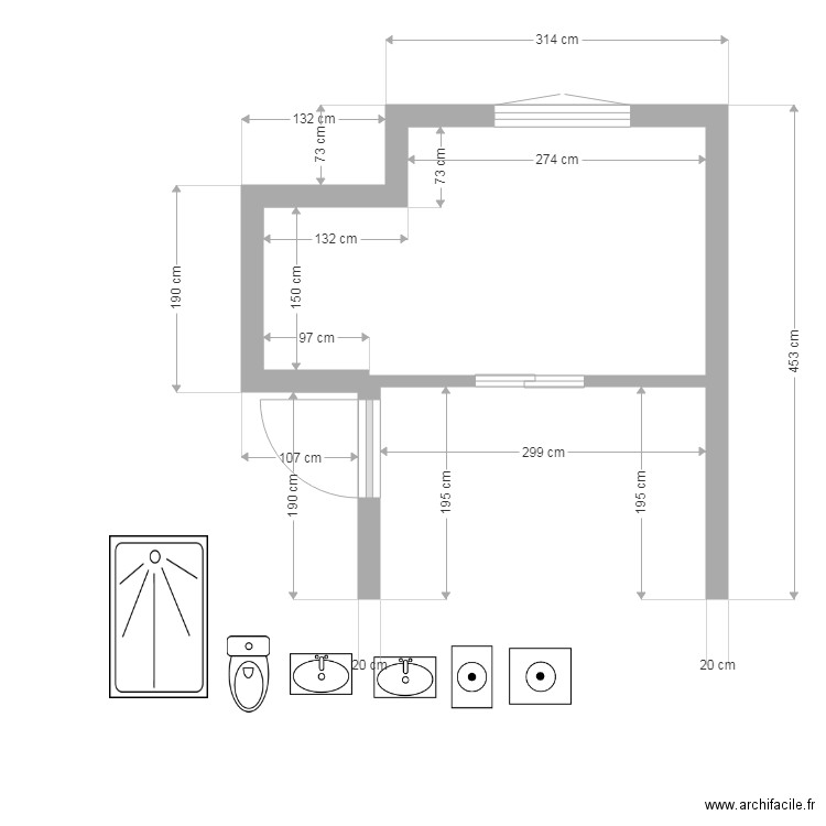 SdB RdC_v3. Plan de 1 pièce et 8 m2