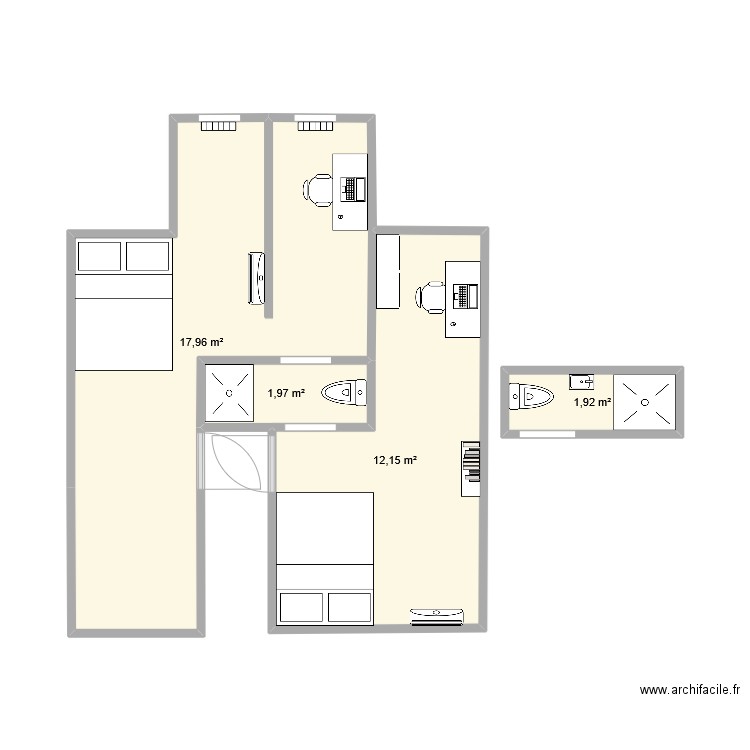 ETAGE BRUNEL. Plan de 4 pièces et 34 m2