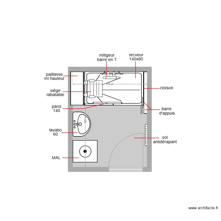 touhami. Plan de 1 pièce et 4 m2