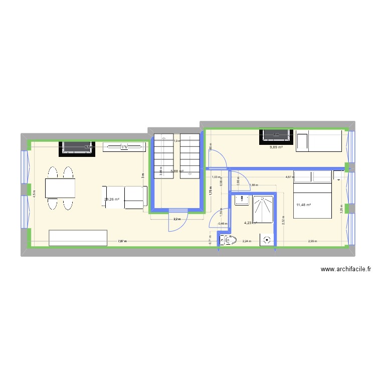 1er étage. Plan de 5 pièces et 61 m2