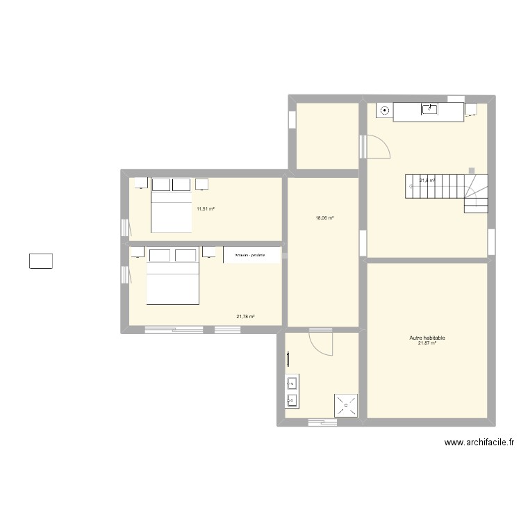 Sous sol. Plan de 5 pièces et 95 m2