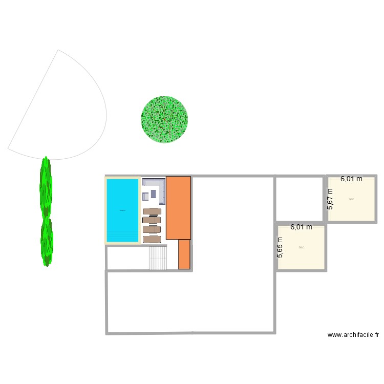 piscine. Plan de 2 pièces et 68 m2