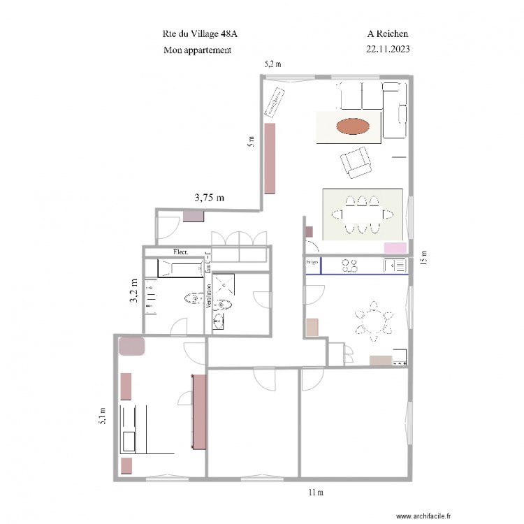André appartement 48A 2023 1. Plan de 1 pièce et 5 m2