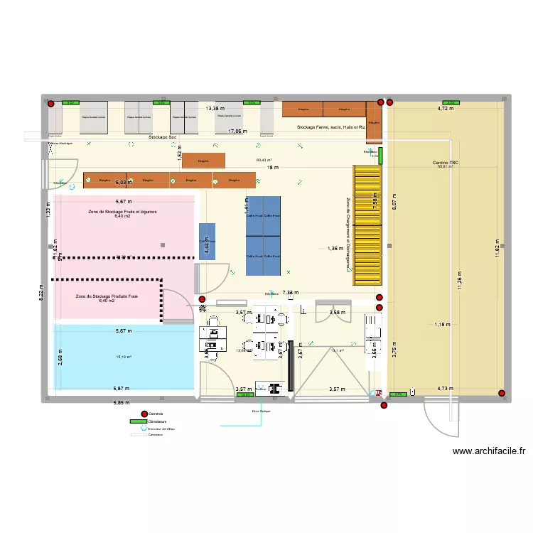 Hangar. Plan de 6  et 206 m²