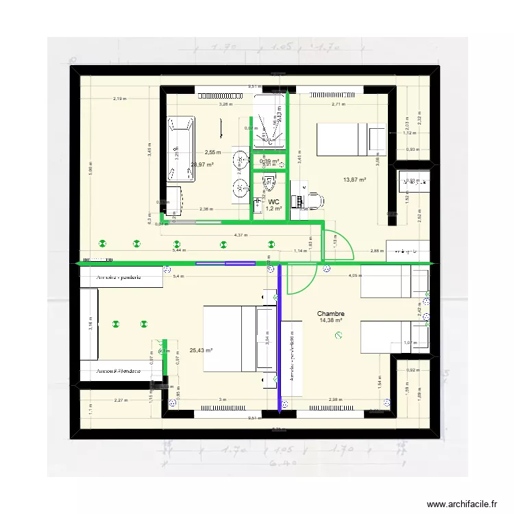 Etage 1 - Projet ELEC. Plan de 6  et 84 m²
