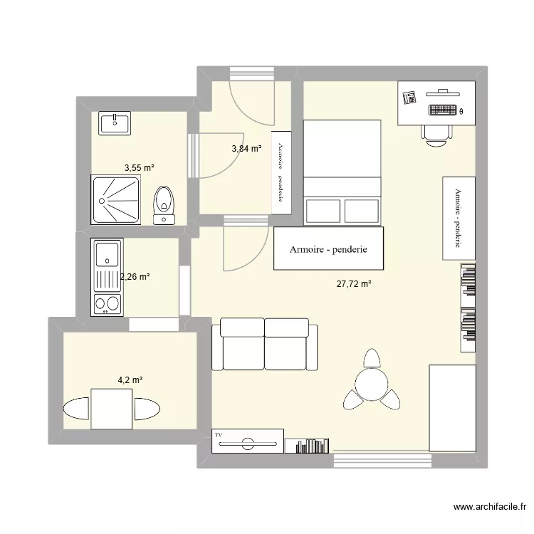 id&eacute;es appartement 2. Plan de 5  et 42 m²