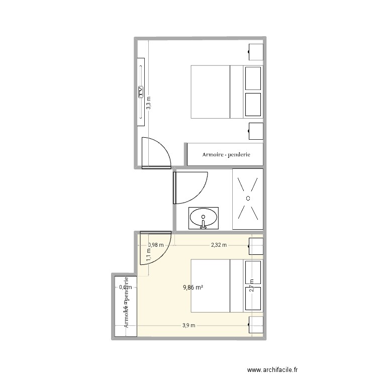 Test. Plan de 1 pièce et 10 m2