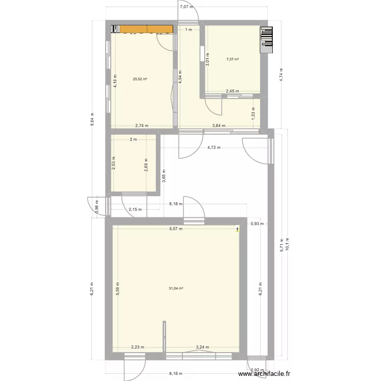 Atelier 2. Plan de 3  et 64 m²
