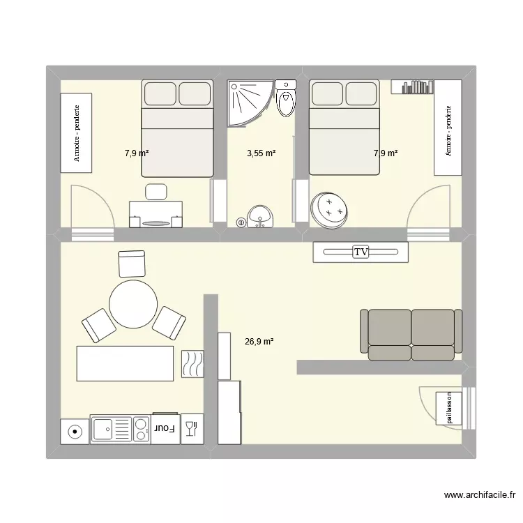Appart Billie/Ivy. Plan de 4 Pièces et 46 m² Appart Billie/Ivy. Plan de 4 Pièces et 46 m²