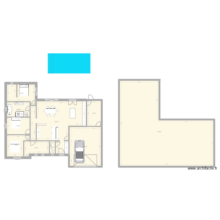 Maison test en L futée. Plan de 10 pièces et 353 m2