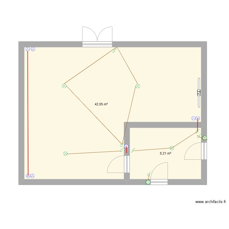 SLAON + VESTIBULE. Plan de 2 pièces et 50 m2