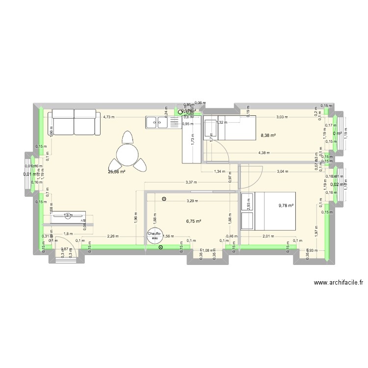 appart fin. Plan de 8 pièces et 51 m2