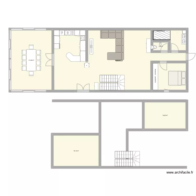 Plan maison cuisine ouverte. Plan de 5 Pièces et 160 m² Plan maison cuisine ouverte. Plan de 5 Pièces et 160 m²