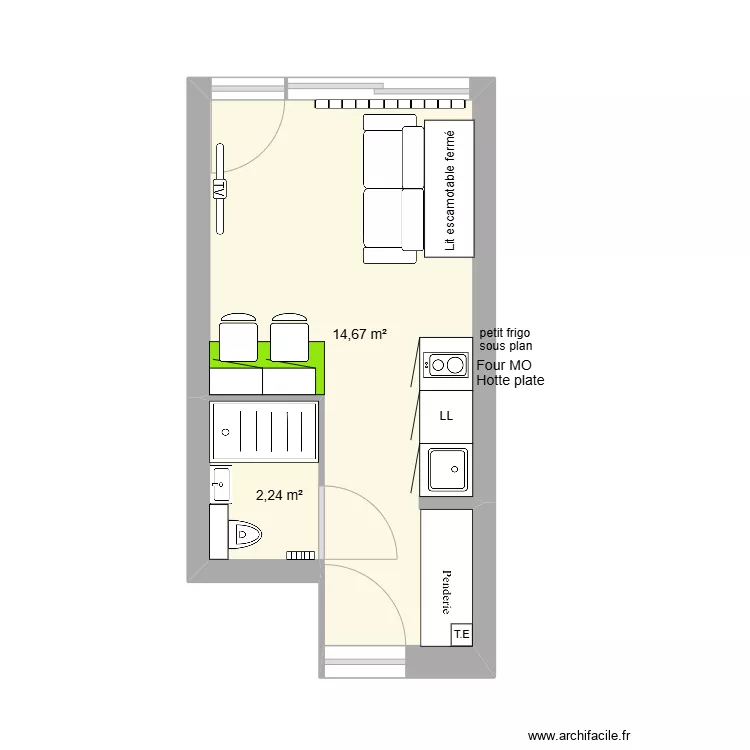 Studio T&C am&eacute;nag&eacute; V2. Plan de 