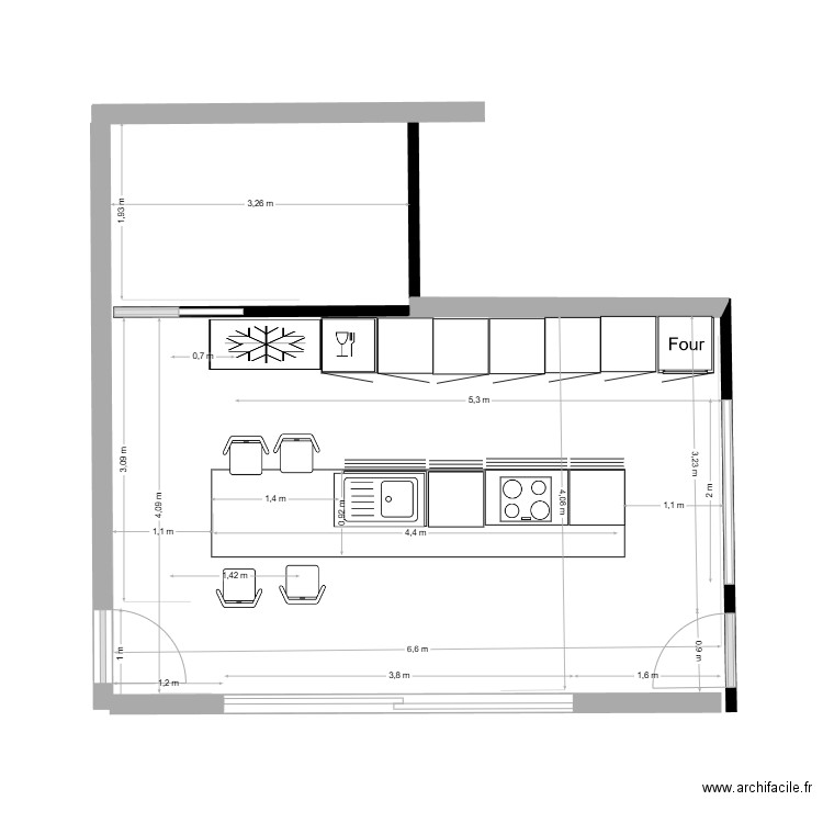 cuisine avec ilot fonctionnel. Plan de 0 pièce et 0 m2