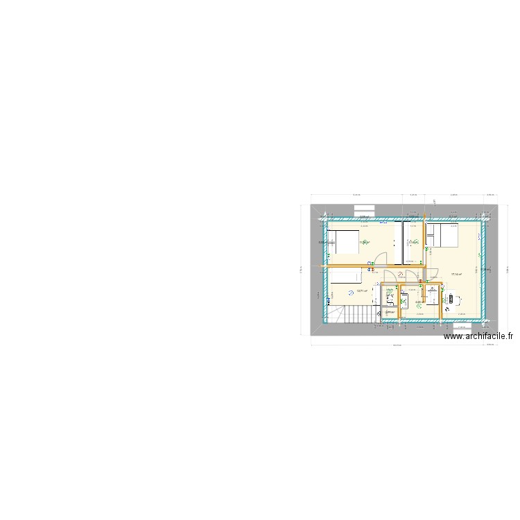 FRADIN ETAGE Electricité. Plan de 15 pièces et 51 m2