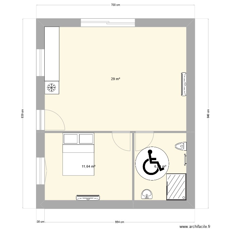 Plan maison 1 chambre pmr. Plan de 3 pièces et 48 m2