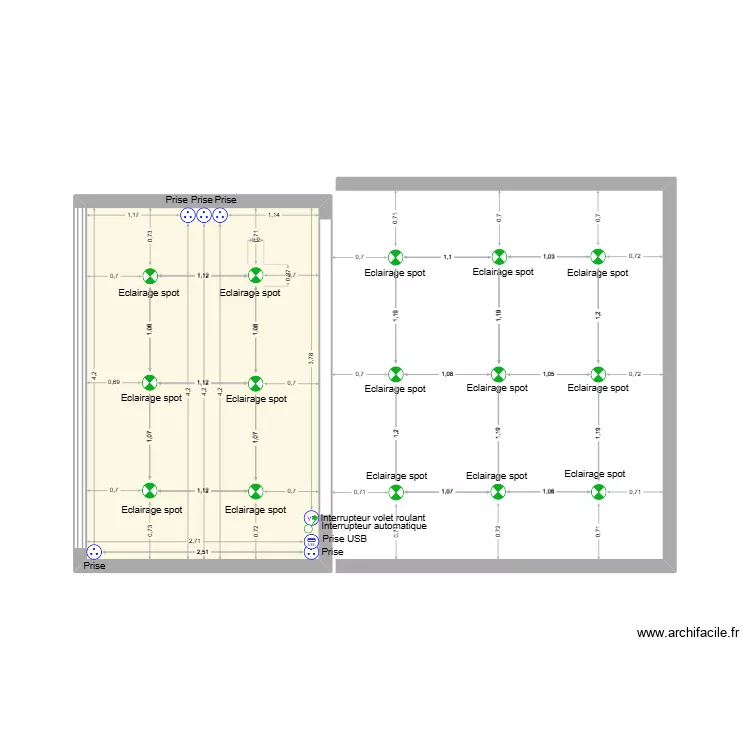 salon. Plan de 1  et 13 m²