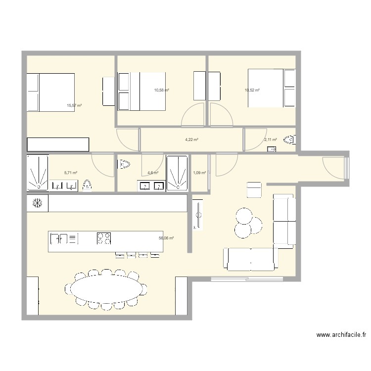 Vaugirard. Plan de 9 pièces et 110 m2