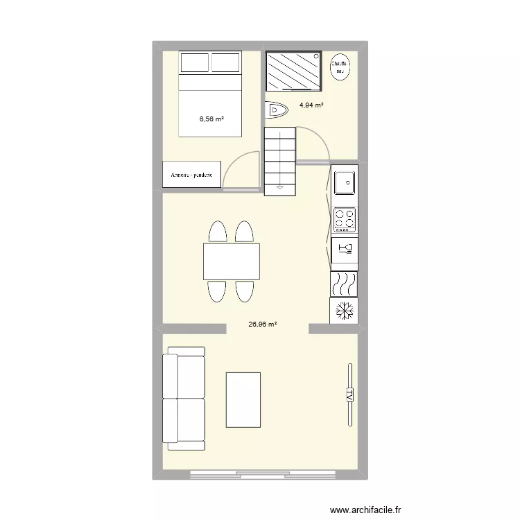 jardin de provence. Plan de 3 pièces et 38 m²