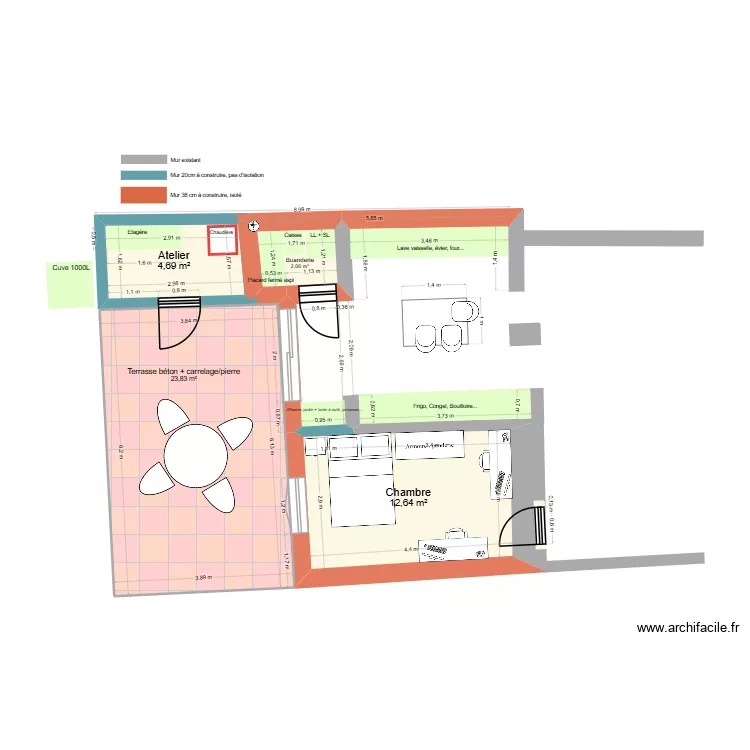 Extension_old. Plan de 4  et 43 m²