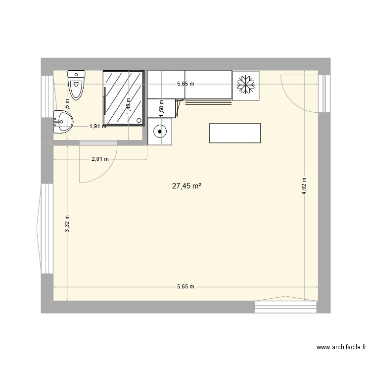 Raffet2. Plan de 1 pièce et 27 m2