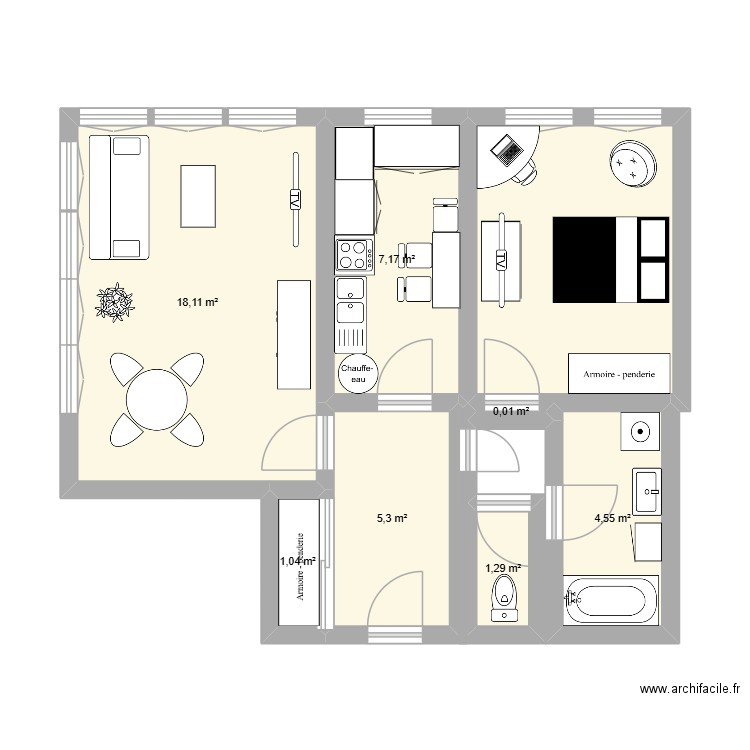 Paris. Plan de 8 pièces et 49 m2