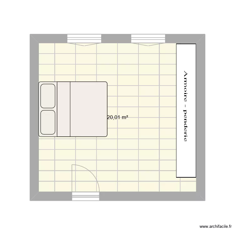 chambre. Plan de 1 Pièce et 20 m²