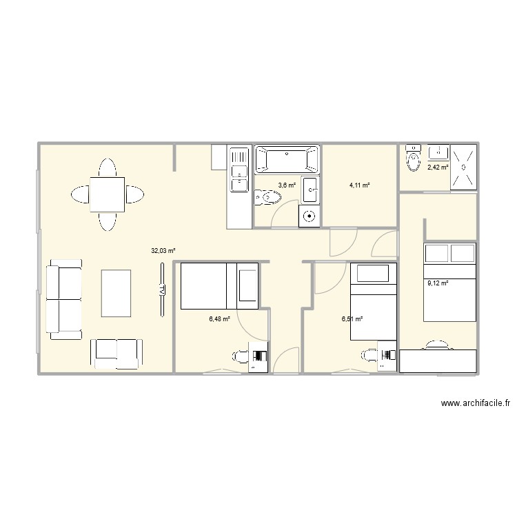 CITADELLE-2023-11. Plan de 7 pièces et 64 m2