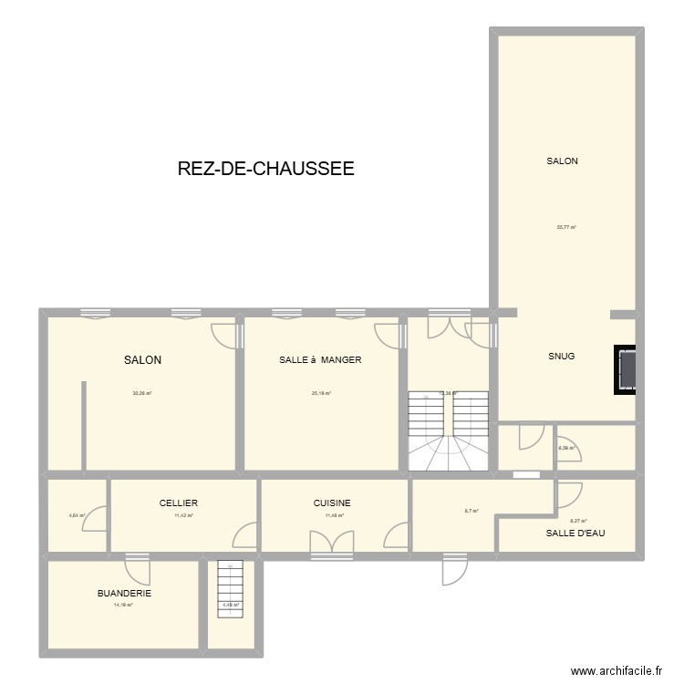 Sadournin Rez de chaussée. Plan de 12 pièces et 194 m2