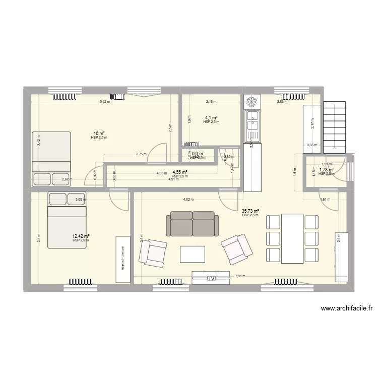 Etage 2. Plan de 7 Pièces et 75 m²
