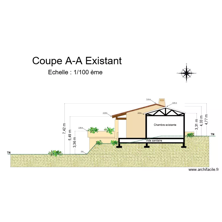 Coupe A-A cros d'amic existant. Plan de Coupe A-A cros d'amic existant. Plan de