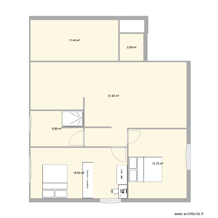 PLAN V2. Plan de 6 pièces et 80 m2