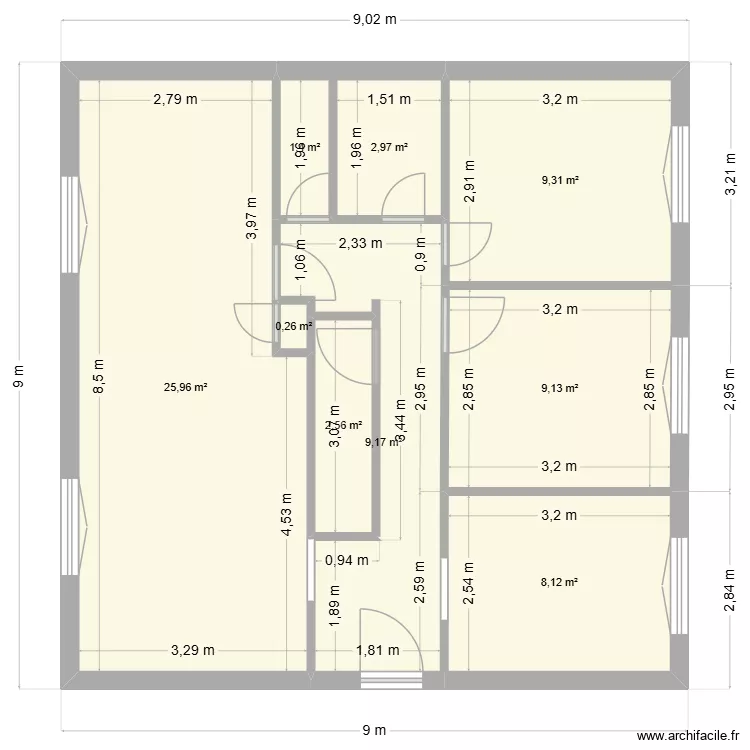 etage. Plan de 9  et 69 m²