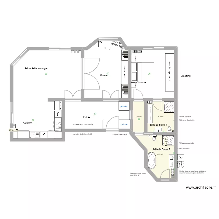 appartement Anne. Plan de 3  et 18 m²