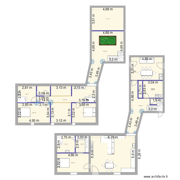 Lolo. Plan de 7 pièces et 109 m2