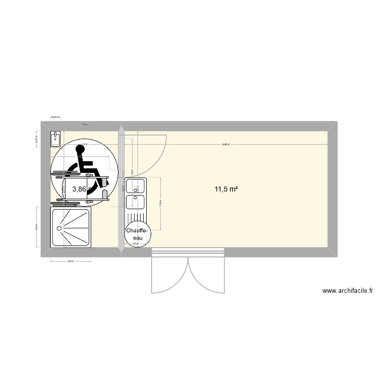 Locaux ATTE. Plan de 2 pièces et 15 m2