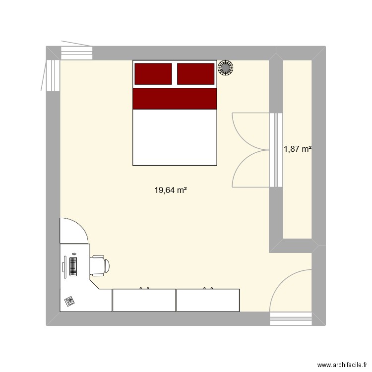 chambre. Plan de 2 pièces et 22 m2