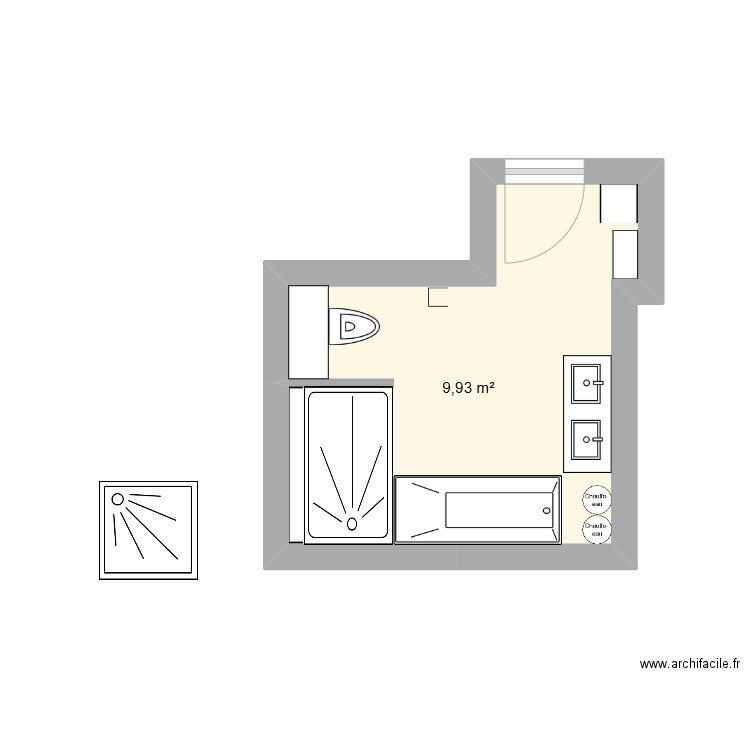 SDB. Plan de 1 pièce et 10 m2