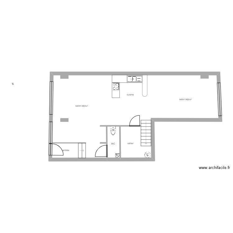 T4 5 CALAIS rdc. Plan de 2 pièces et 69 m2