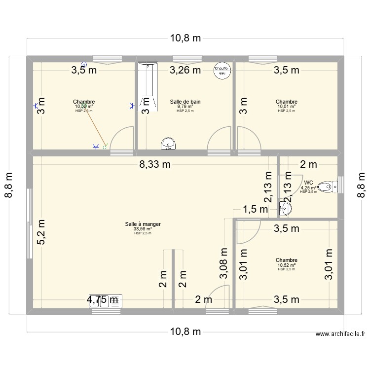 DIM 1. Plan de 6 pièces et 84 m2