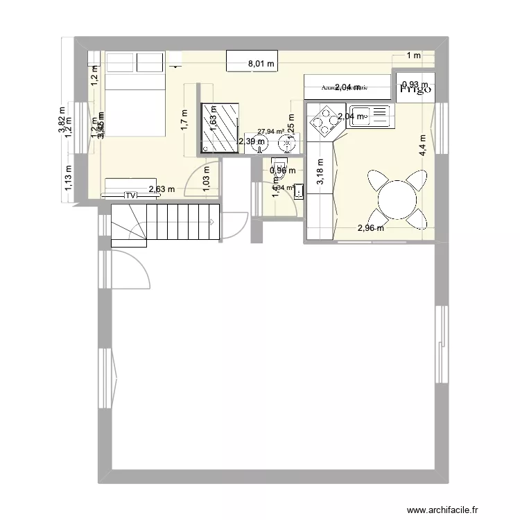 Pierre. Plan de 2  et 29 m²