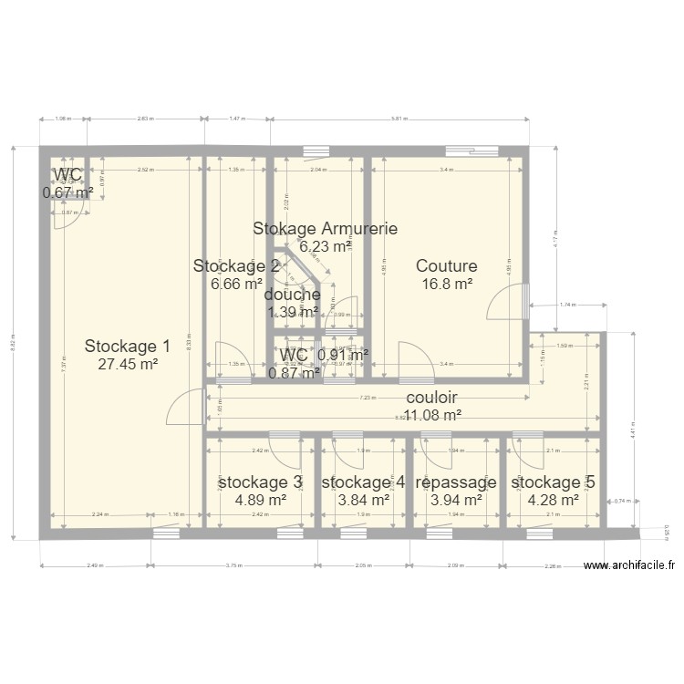 costumerie 1a. Plan de 13 pièces et 89 m2