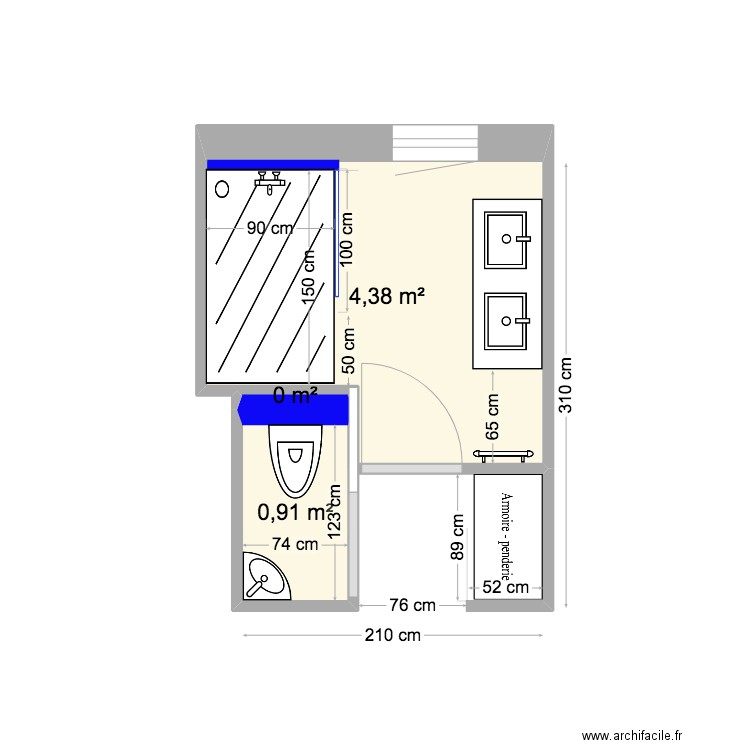 David Peaud SDB 2. Plan de 3 pièces et 5 m2