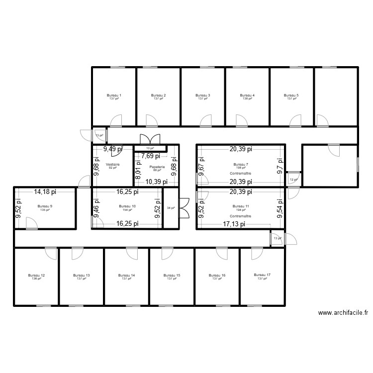 Bureau 16 -2. Plan de 22 pièces et 228 m2