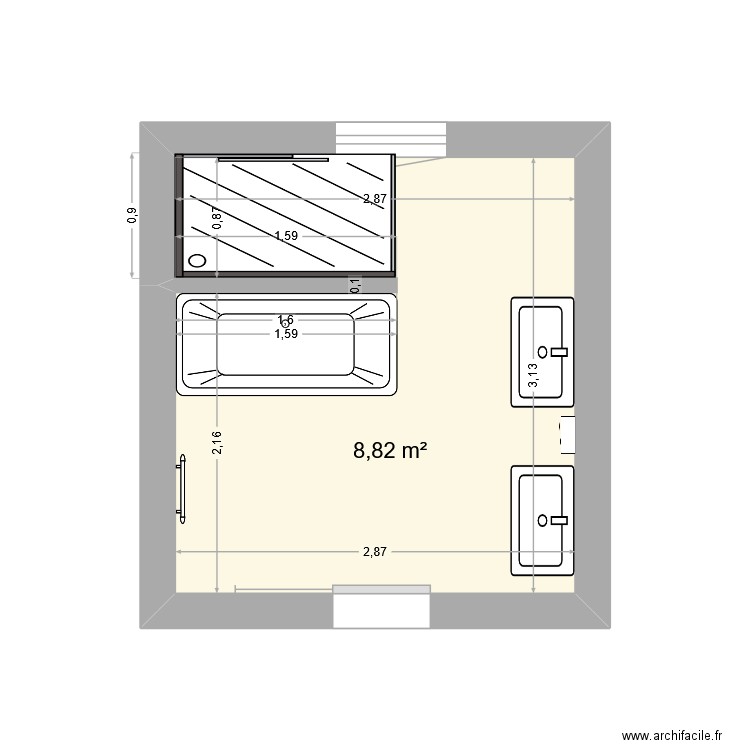 salle de bain. Plan de 1 pièce et 9 m2