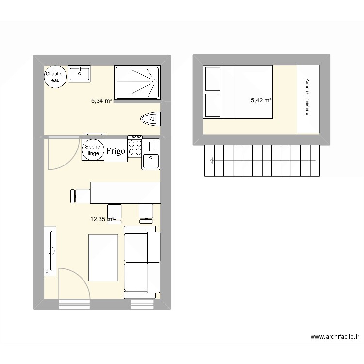 Piolenc. Plan de 3 pièces et 23 m2